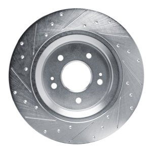 Hyundai Santa Fe Brake Rotor (1) - Rear Right - R1 Concepts - Drilled & Slotted - Silver - `21-`25